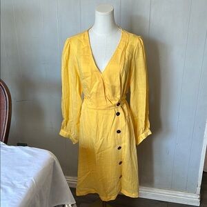Yellow Asymmetrical Wrap Sundress